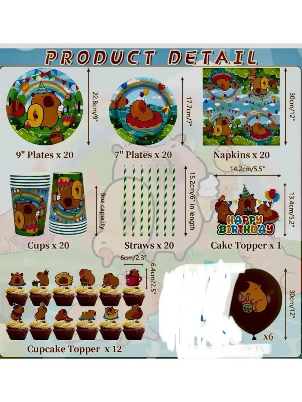Capybara Birthday Party Supplies Set Balloons Plates Cups Tablecloth Decor Fun!